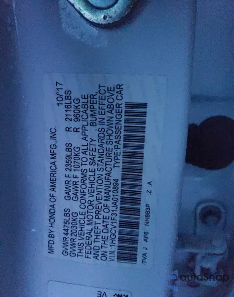 2018 Honda Accord Sport z USA, uszkodzony, nr VIN 1HGCV1F31JA010894